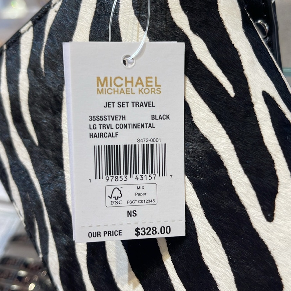 MICHAEL KORS Large Continental Wristlet Phone Case Wallet Exotic Print Hair Calf - Picture 9 of 16